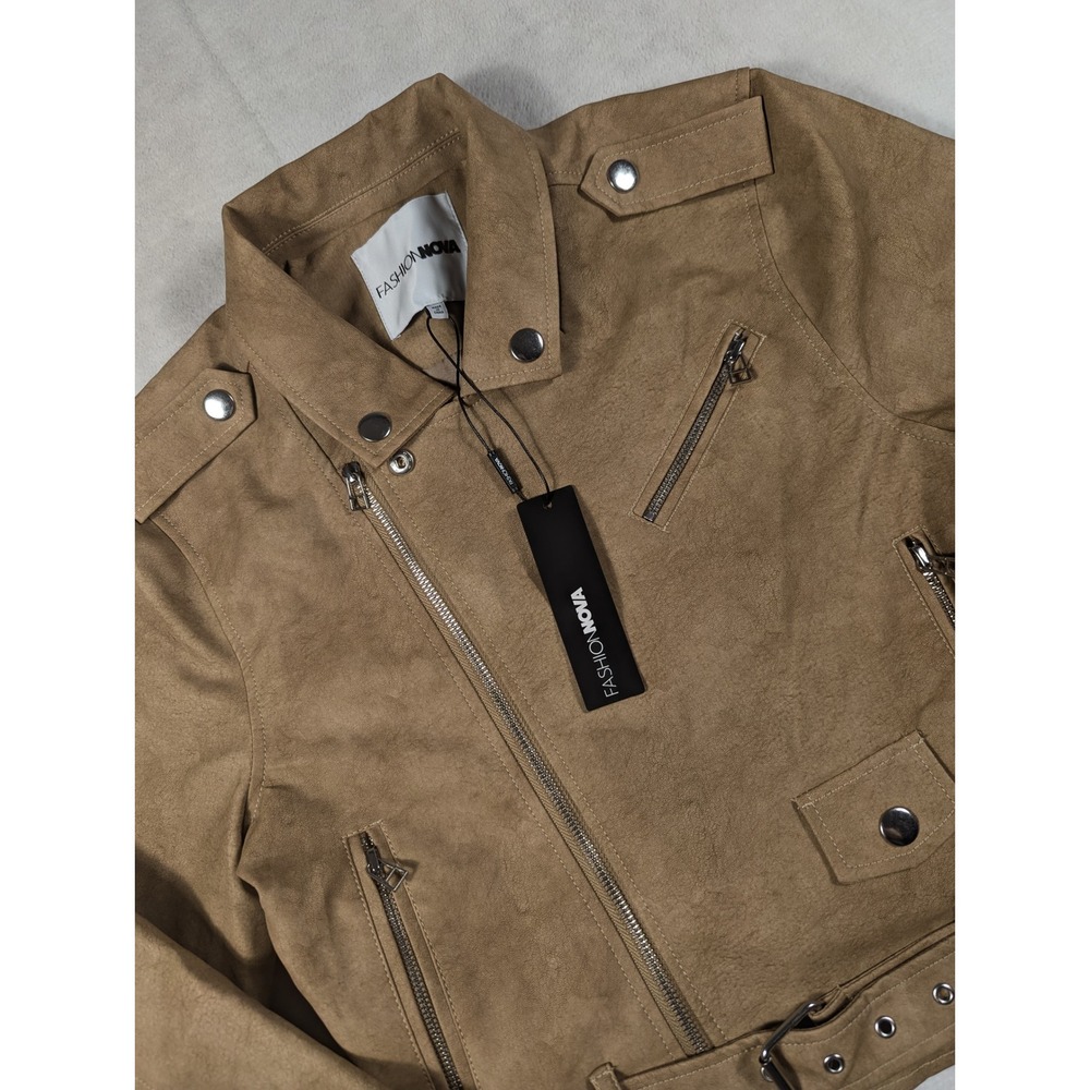 NEW Fashion Nova Amala Washed Faux Leather Moto Jacket Womens Size Large
